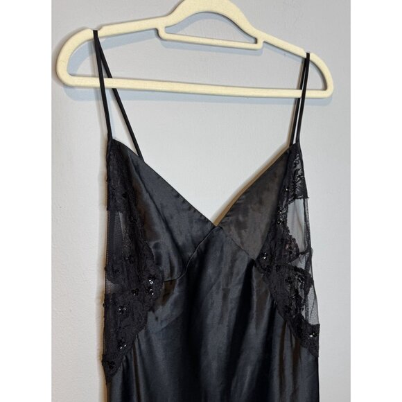 Victorias Secret Chemise Large Black Long Lace Sheer Side Slip Dress - Picture 4 of 5